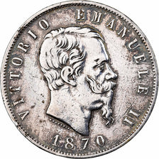 Italy, Vittorio Emanuele II, 5 Lire, 1870, Milan, Silver, VF(30-35), KM:8.3