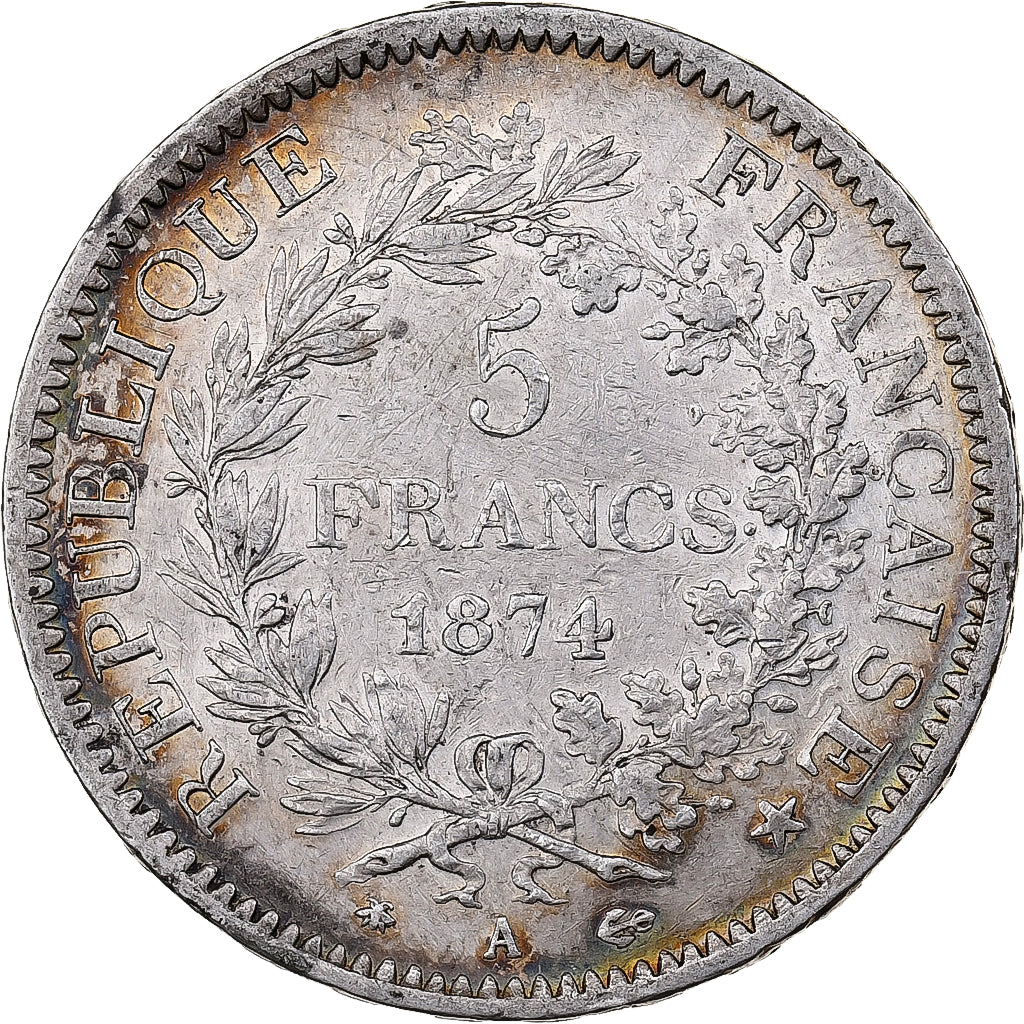 France, 5 Francs, Hercule, 1874, Paris, Silver, EF(40-45), KM:820.1