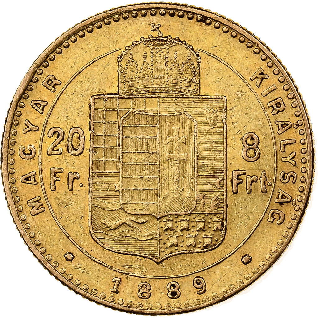 Hungría, Franz Joseph I, 8 Forint 20 Francs, 1889, Kormoczbanya, Oro, MBC+