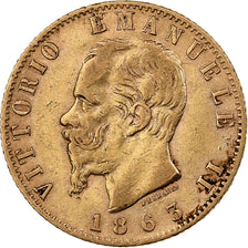 Italie, Vittorio Emanuele II, 20 Lire, 1863, Turin, Or, TTB+, KM:10.1