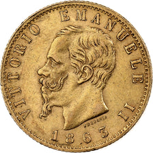 Italie, Vittorio Emanuele II, 20 Lire, 1863, Turin, Or, TTB+, KM:10.1