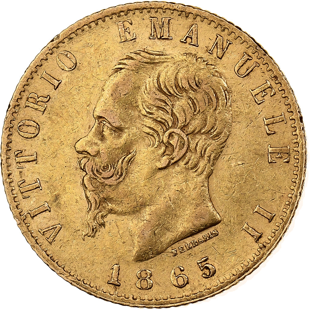 Italie, Vittorio Emanuele II, 20 Lire, 1865, Turin, Or, TTB+, KM:10.1