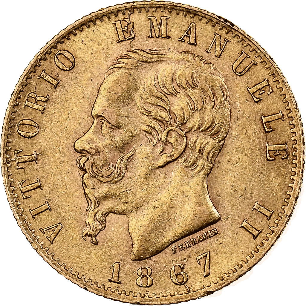 Italie, Vittorio Emanuele II, 20 Lire, 1867, Turin, Or, TTB+, KM:10.1