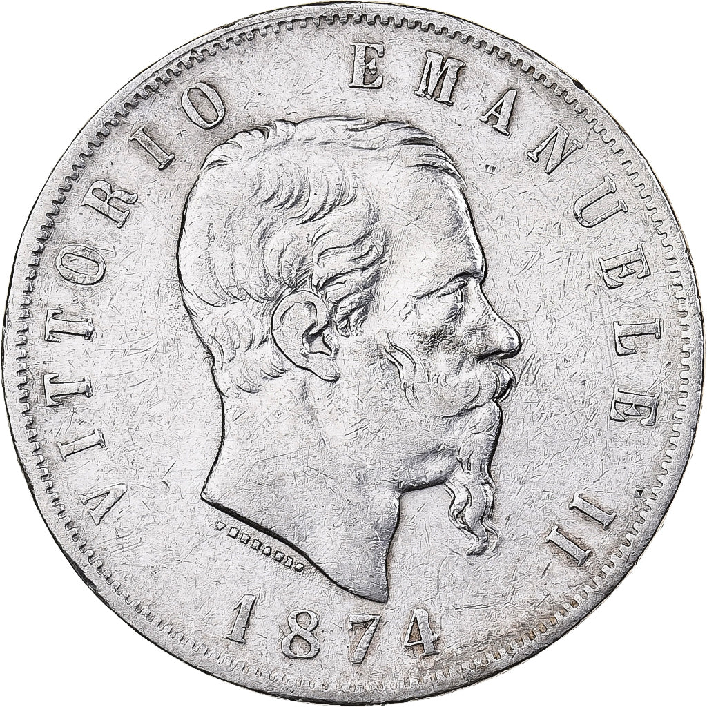 Italië, Vittorio Emanuele II, 5 Lire, 1874, Milan, Zilver, ZF, KM:8.3