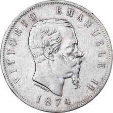 Italy, Vittorio Emanuele II, 5 Lire, 1874, Milan, Silver, EF(40-45), KM:8.3