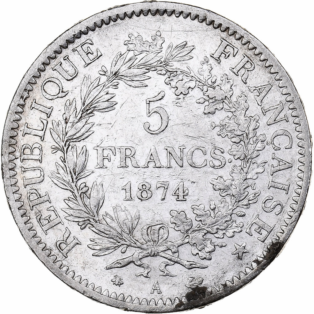 France, 5 Francs, Hercule, 1874, Paris, Silver, EF(40-45), Gadoury:678, KM:820.1