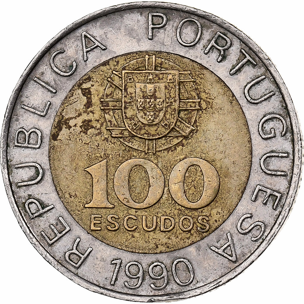 Portugal, 100 Escudos, 1990, Bi-Metallic, SS, KM:645.1