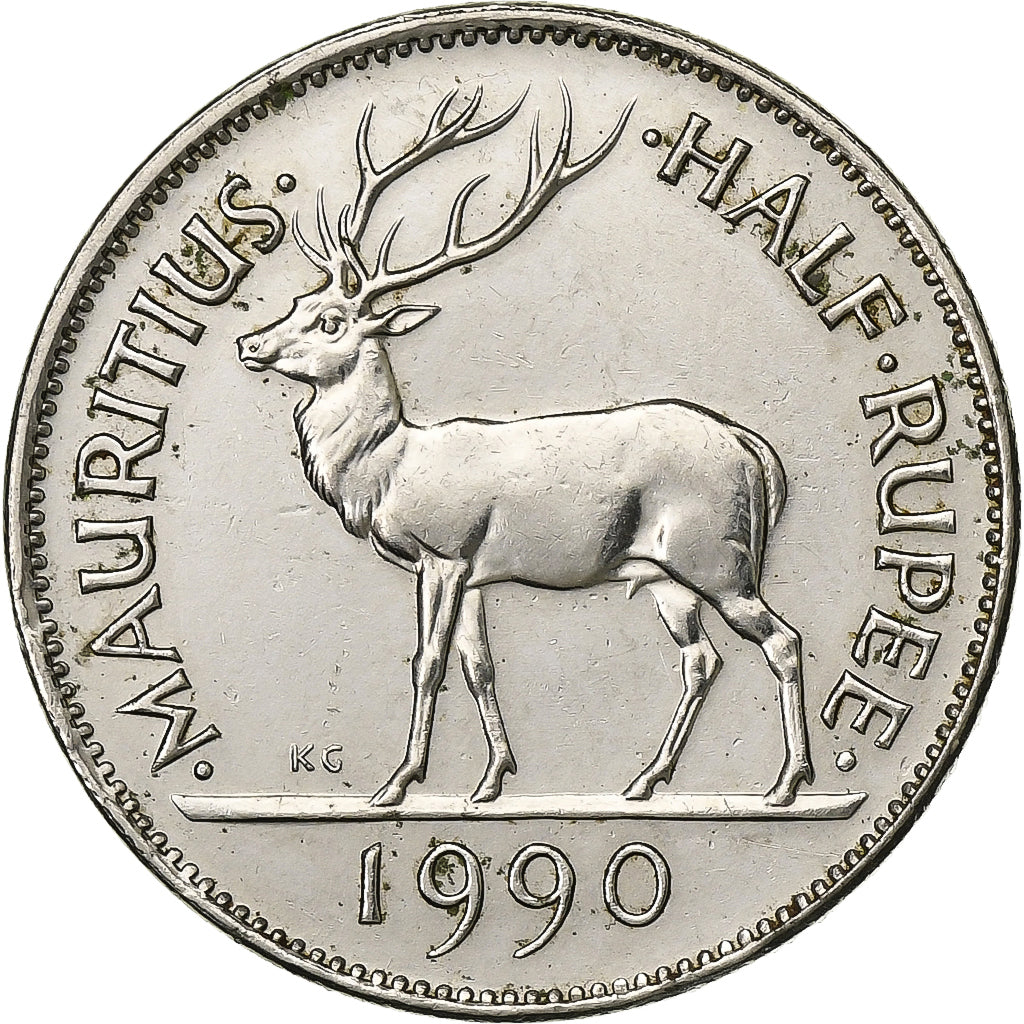 Mauritius, 1/2 Rupee, 1990, Nickel plated steel, AU(50-53), KM:54