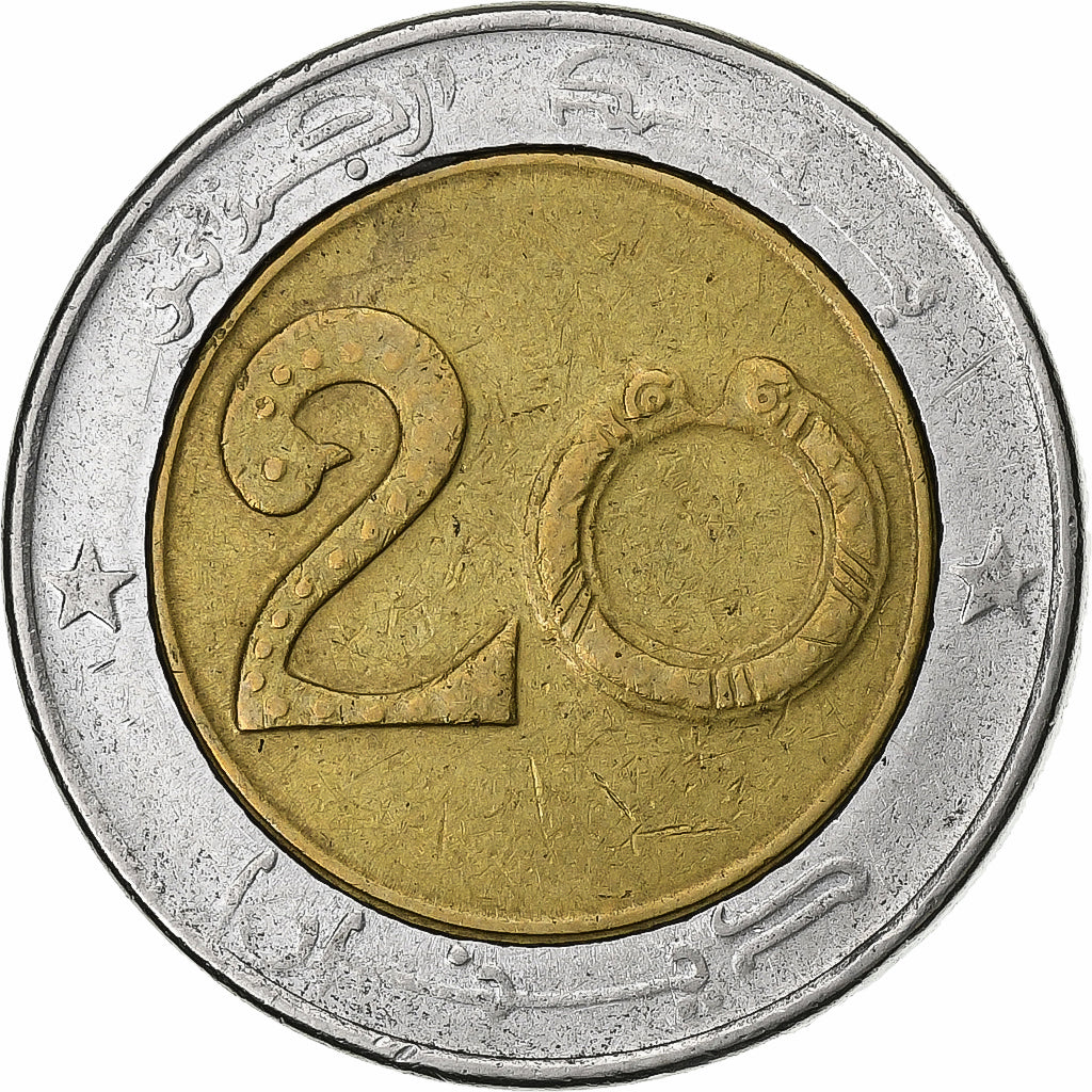 Algerije, 20 Dinars, 1992/AH1413, Algiers, Bi-Metallic, ZF, KM:125