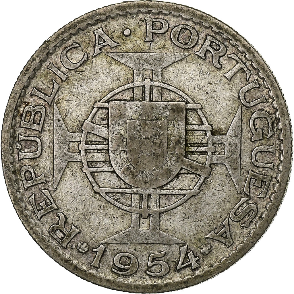 Mozambique, 10 Escudos, 1954, Zilver, ZF, KM:79