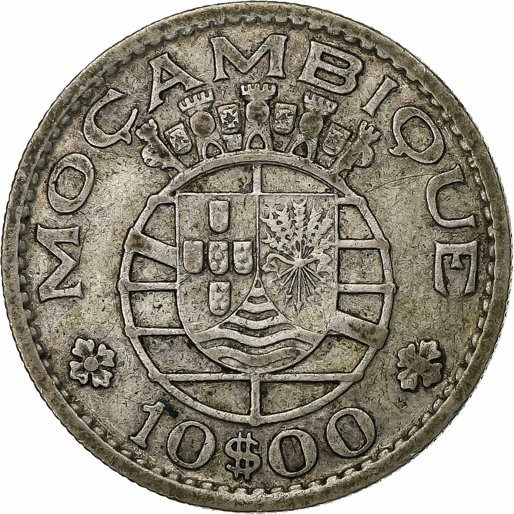 Mozambique, 10 Escudos, 1954, Zilver, ZF, KM:79