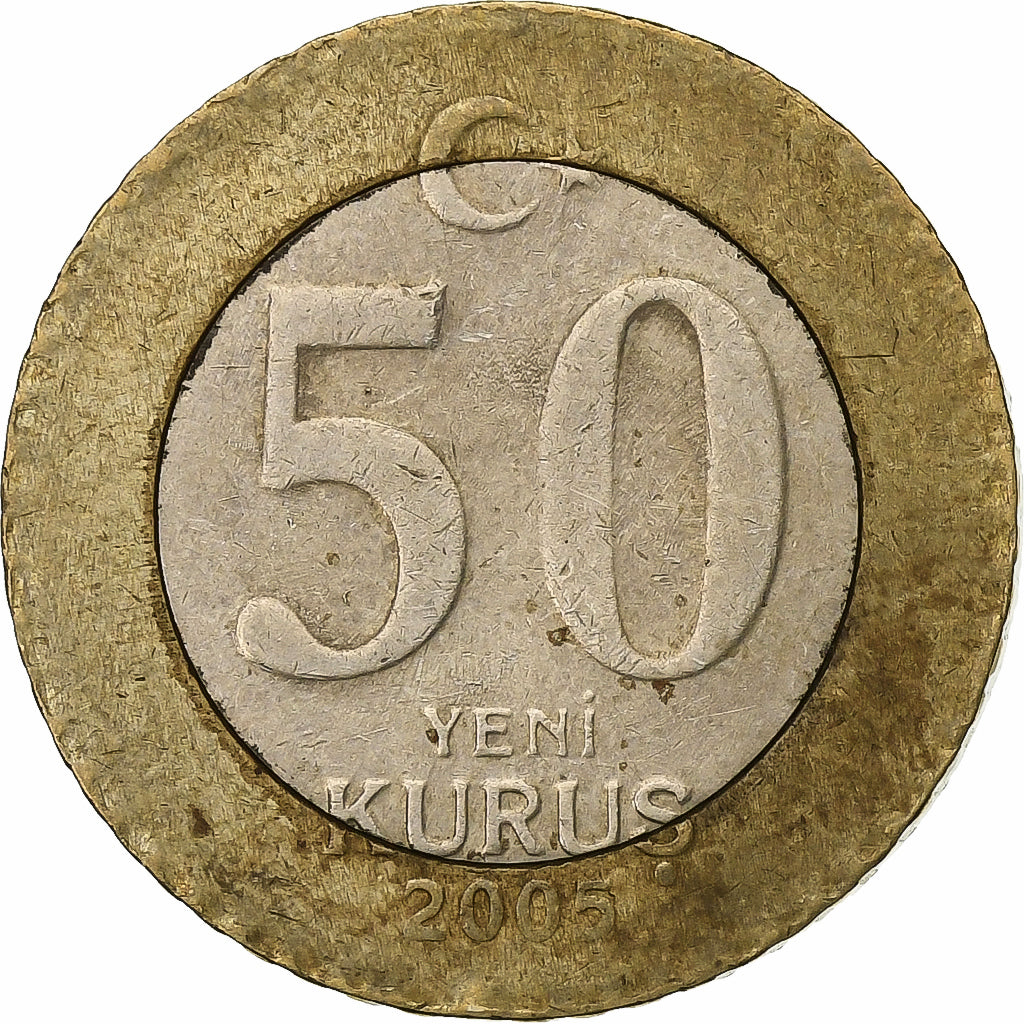 Türkei, 50 New Kurus, 2005, Istanbul, Bi-Metallic, S+, KM:1168