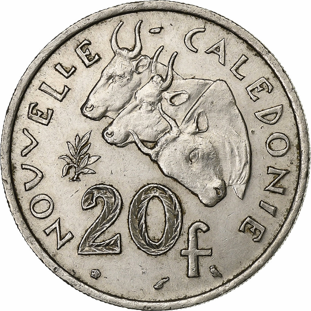 Nova Caledónia, 20 Francs, 1967, Paris, Níquel, AU(50-53), KM:6