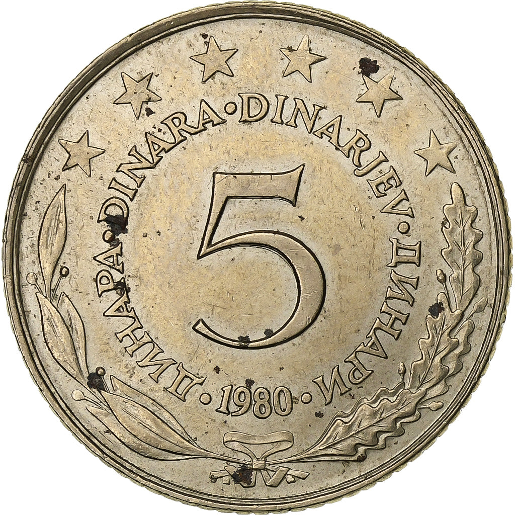 Jugoslawien, 5 Dinara, 1980, Copper-Nickel-Zinc, SS, KM:58