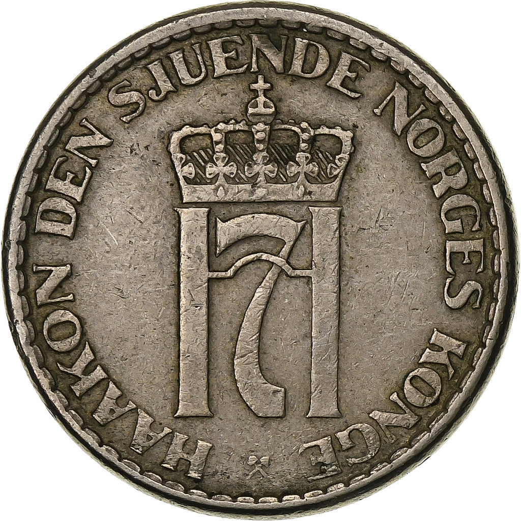 Norvegia, Haakon VII, Krone, 1957, Rame-nichel, BB, KM:397.2