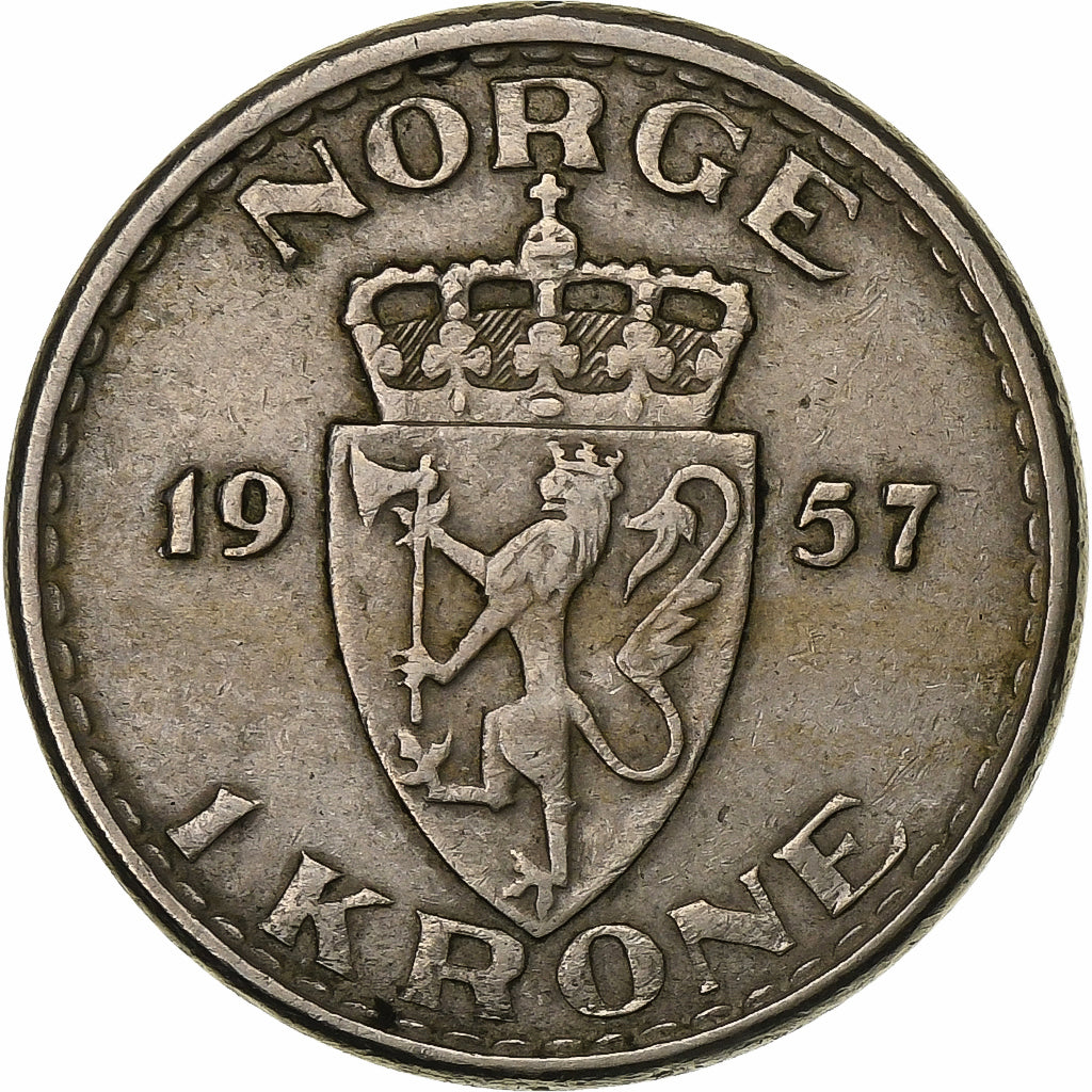 Norvegia, Haakon VII, Krone, 1957, Rame-nichel, BB, KM:397.2