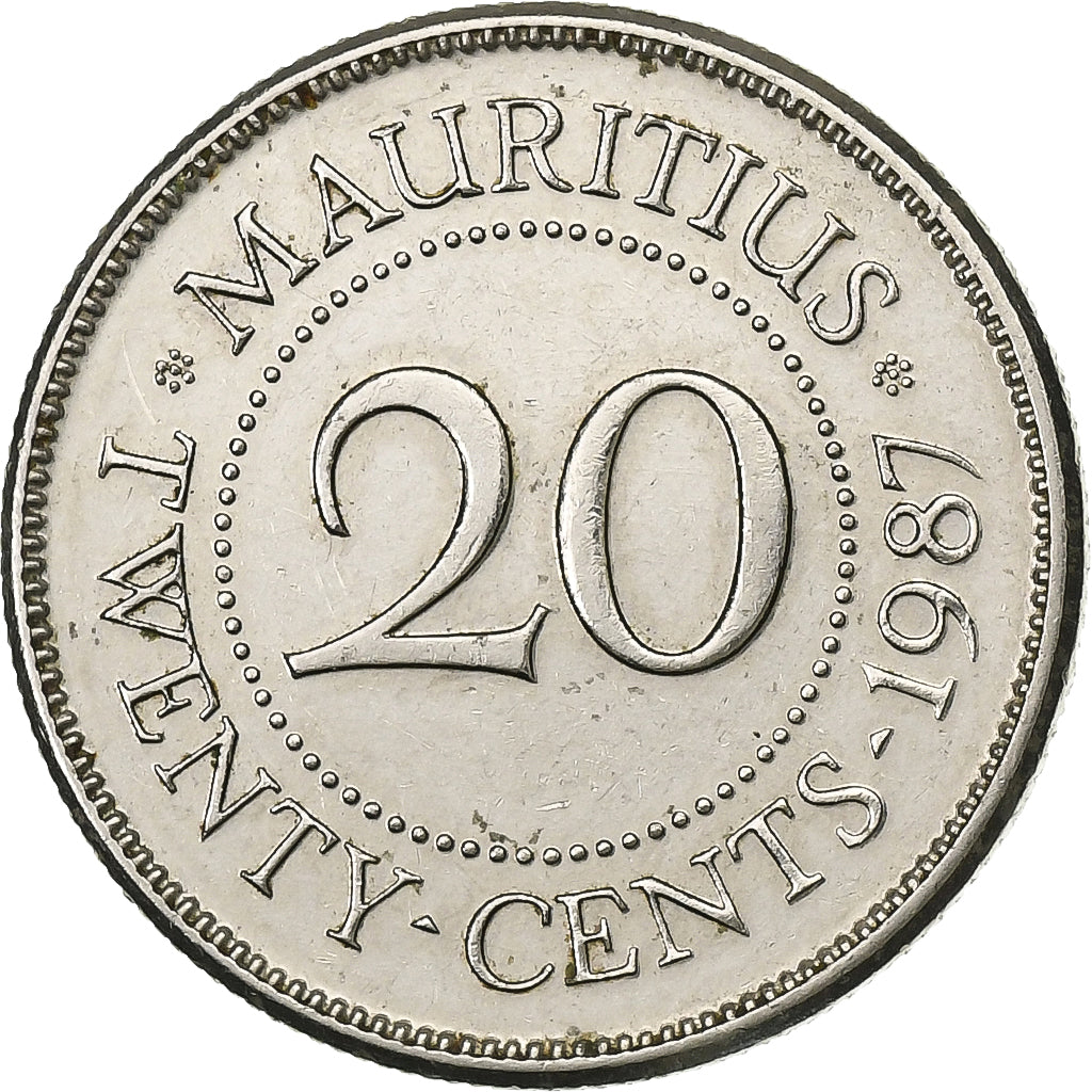 Mauritius, 20 Cents, 1987, Nickel plated steel, AU(55-58), KM:53