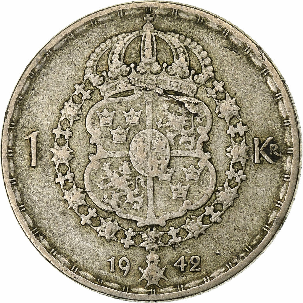 Svezia, Gustaf V, Krona, 1942, Argento, MB+, KM:814