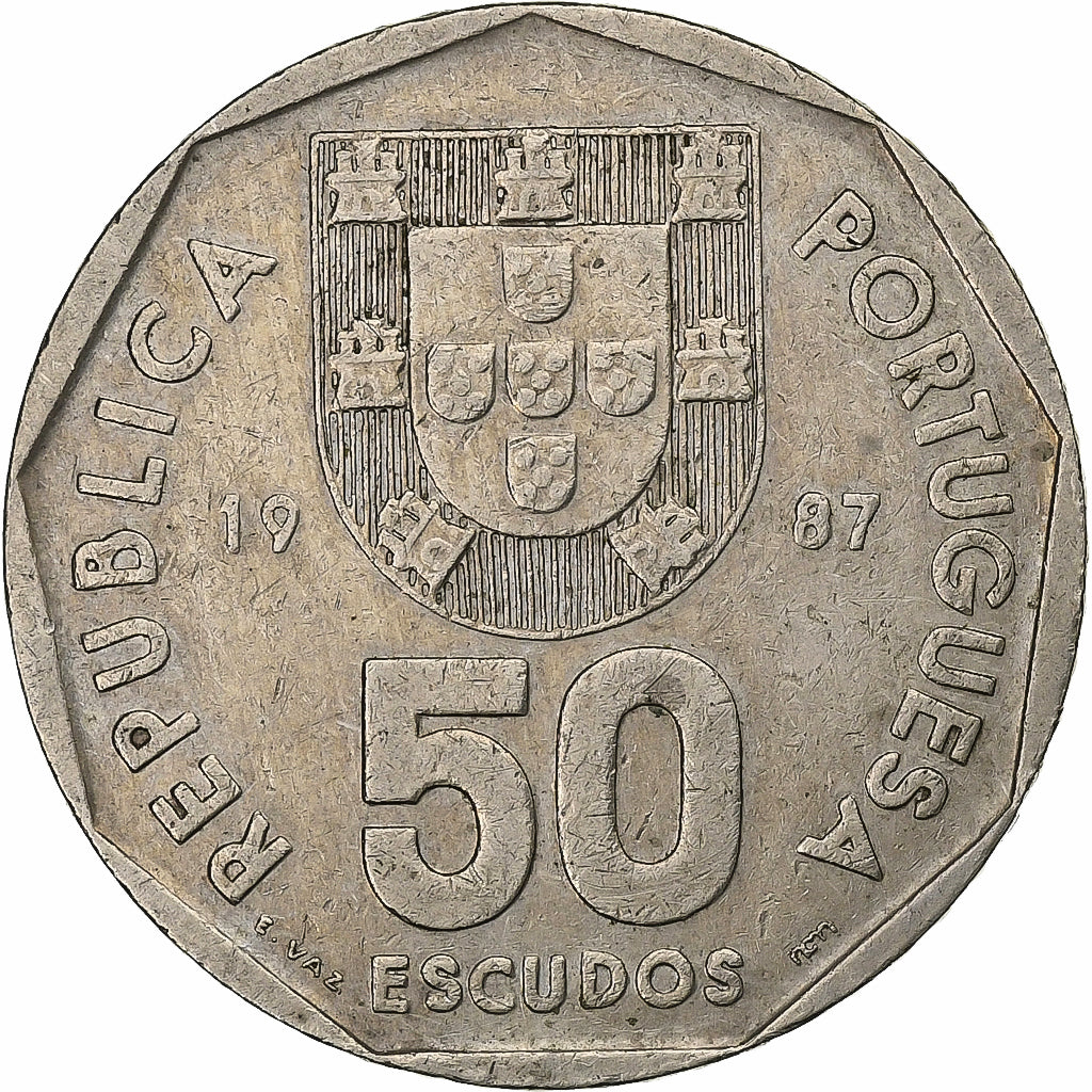 Portugal, 50 Escudos, 1987, Cobre - níquel, BC+, KM:636