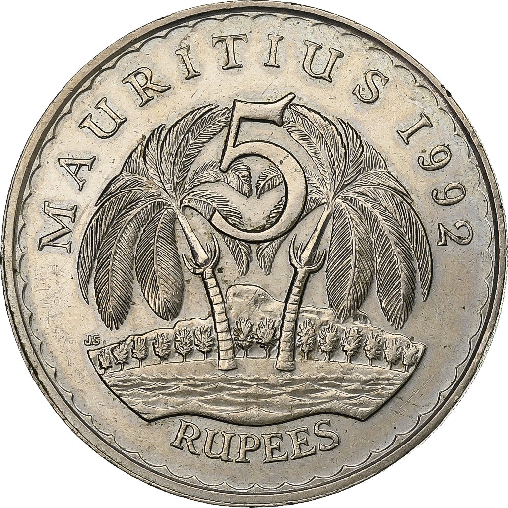 Mauritius, 5 Rupees, 1992, Cupro-nikkel, ZF+, KM:56