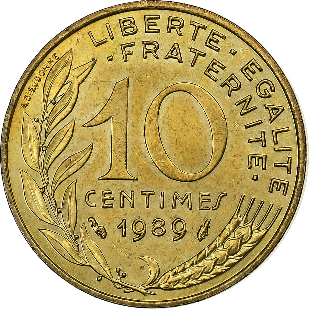 France, 10 Centimes, Marianne, 1989, Paris, Aluminum-Bronze, AU(55-58)