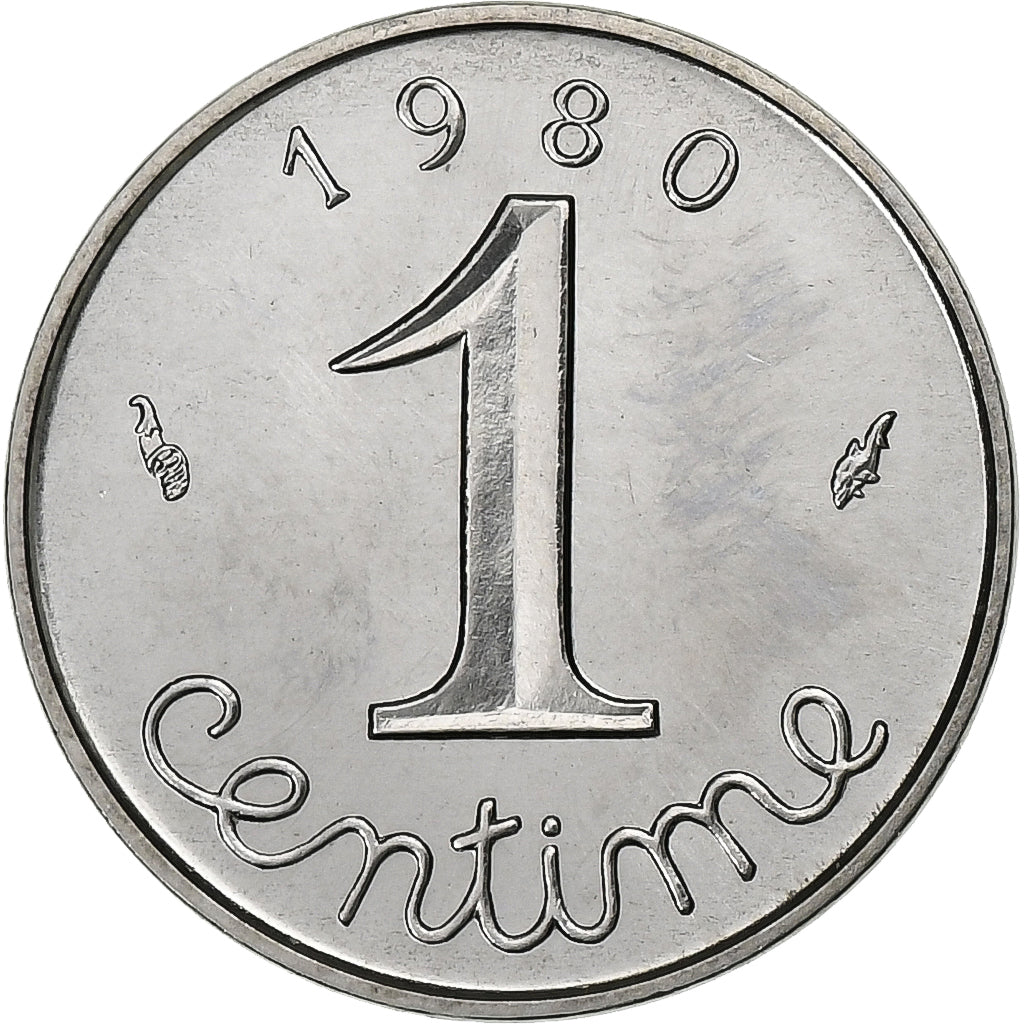 França, Centime, Épi, 1980, Paris, Aço Inoxidável, AU(55-58), Gadoury:91