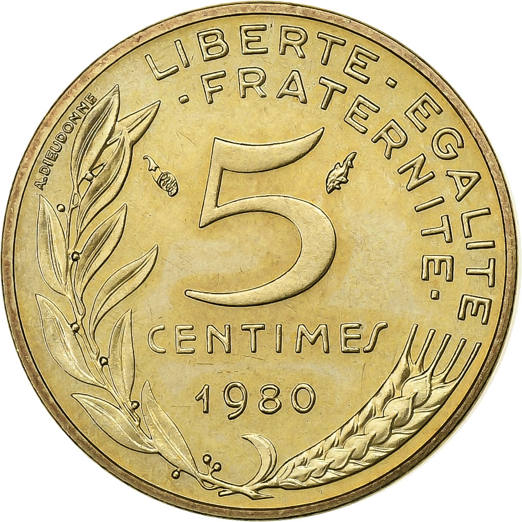 Frankrijk, 5 Centimes, Marianne, 1980, Paris, Aluminum-Bronze, PR, Gadoury:175