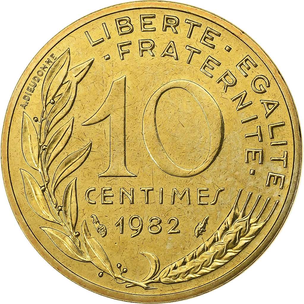 França, 10 Centimes, Marianne, 1982, Paris, Alumínio-Bronze, AU(55-58)