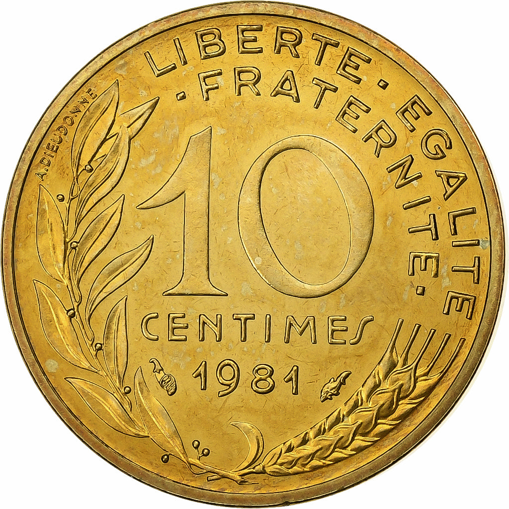 France, 10 Centimes, Marianne, 1981, Paris, Aluminum-Bronze, AU(55-58)