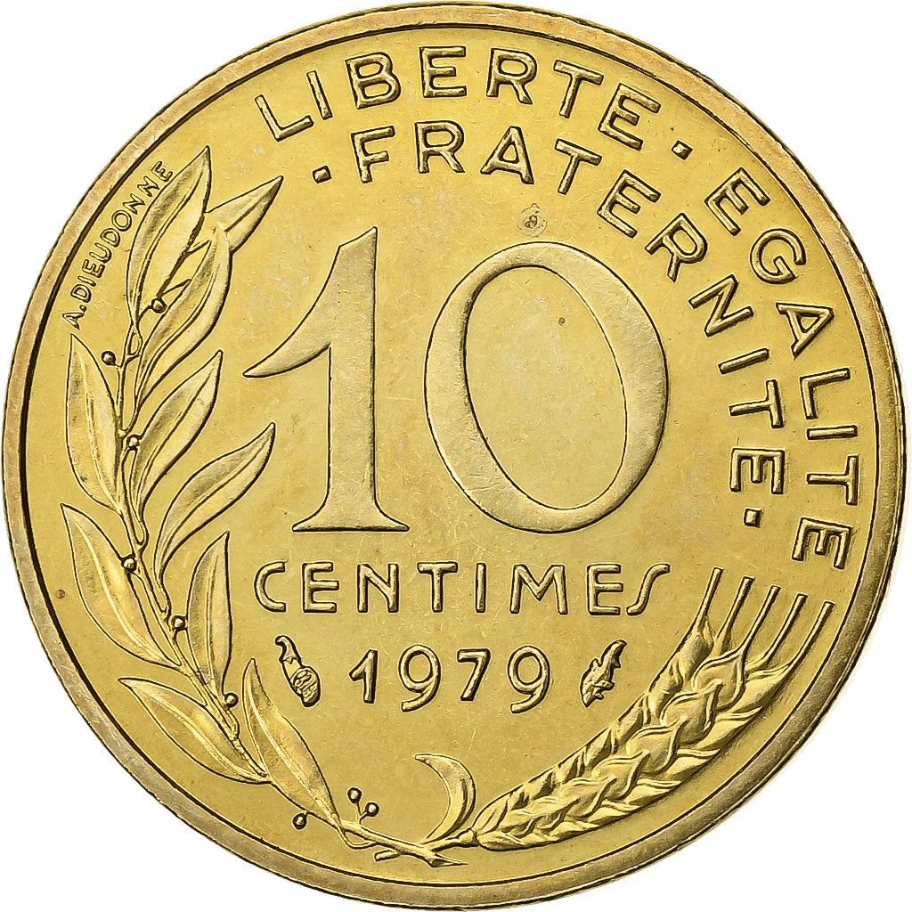 France, 10 Centimes, Marianne, 1979, Paris, Aluminum-Bronze, AU(55-58)