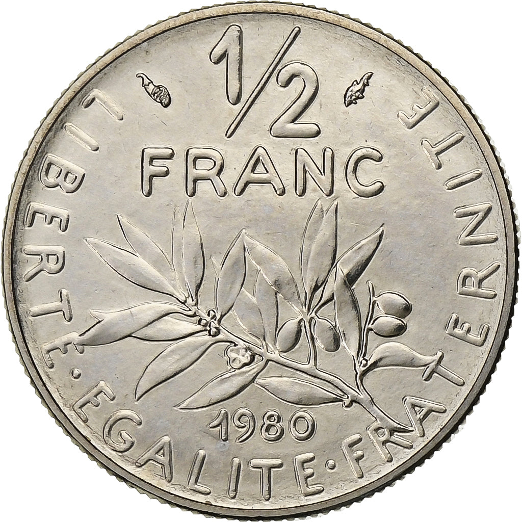 Frankreich, 1/2 Franc, Semeuse, 1980, Paris, Nickel, VZ, Gadoury:429, KM:931.1
