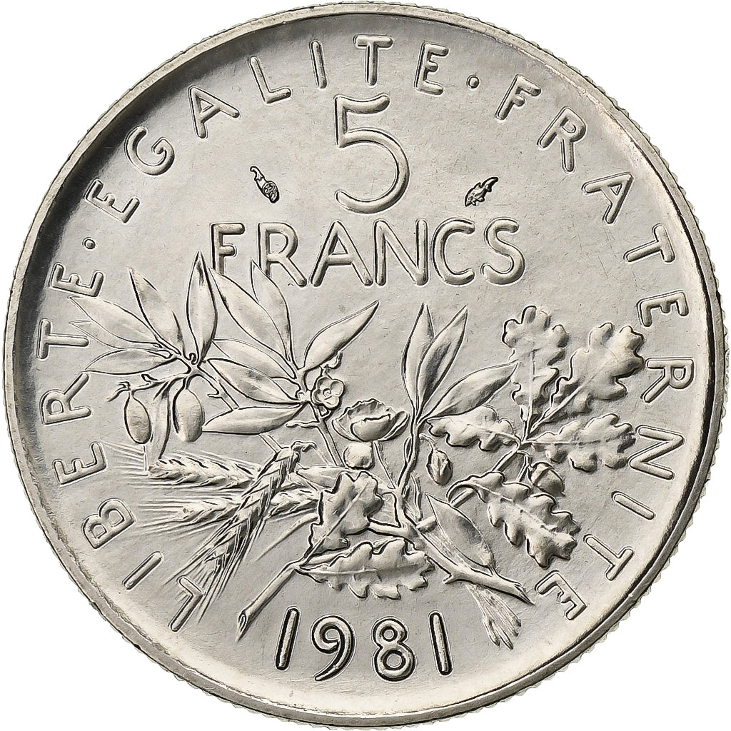 França, 5 Francs, Semeuse, 1981, Paris, Cobre-Níquel Revestido a Níquel