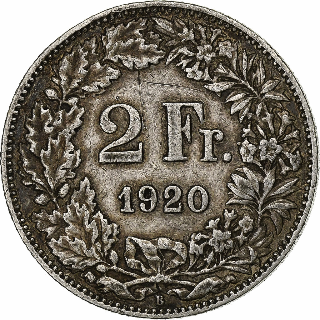 Switzerland, 2 Francs, 1920, Bern, Silver, EF(40-45), KM:21