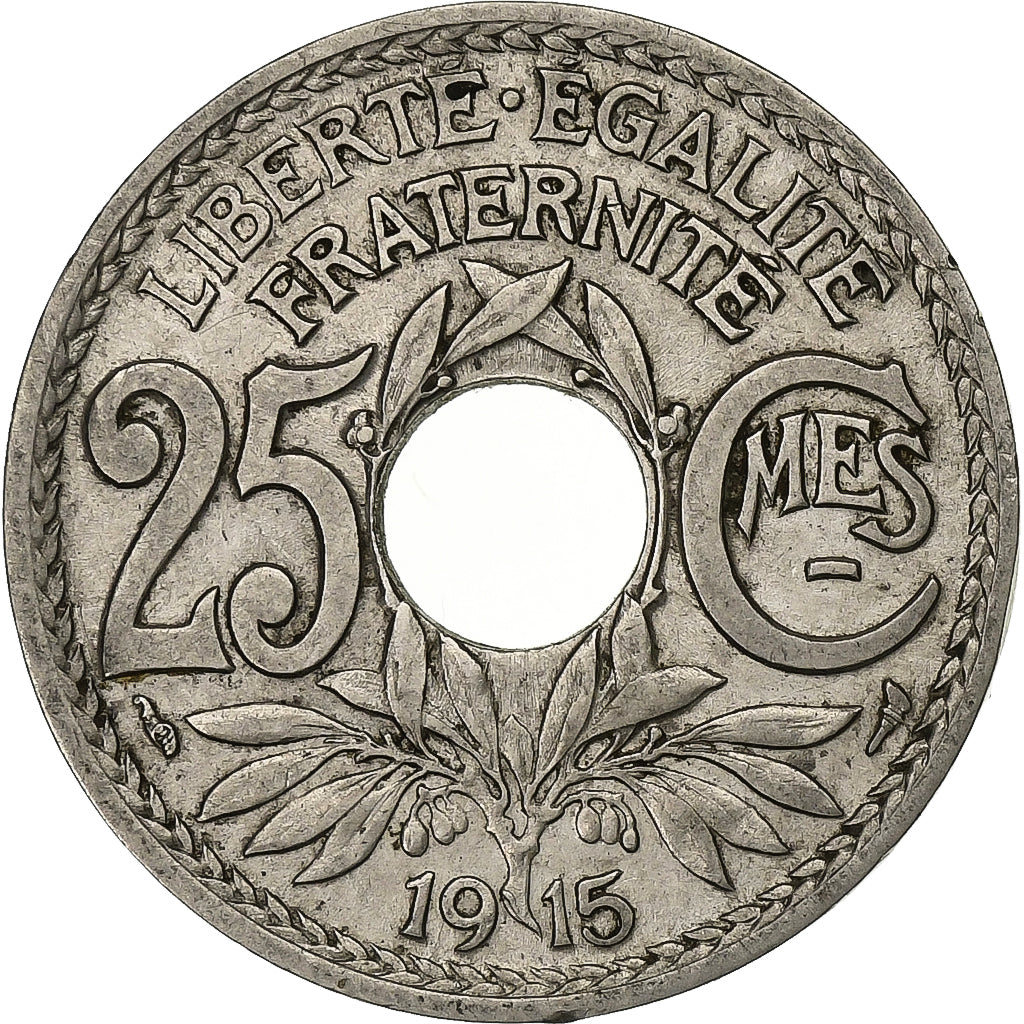 Francia, 25 Centimes, Lindauer, 1915, Paris, Níquel, MBC, Gadoury:379, KM:867