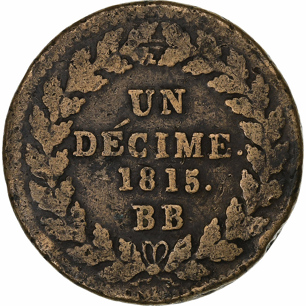 Frankreich, Louis XVIII, Decime, 1815, Strasbourg, Bronze, S+, KM:701