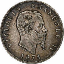 Italie, Vittorio Emanuele II, 5 Lire, 1874, Milan, Argent, TTB, KM:8.3