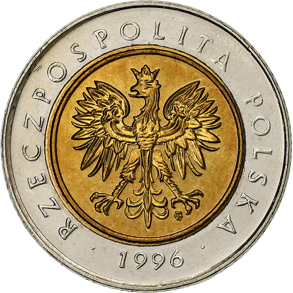 Polonia, 5 Zlotych, 1996, Warsaw, Bimetálico, EBC, KM:284