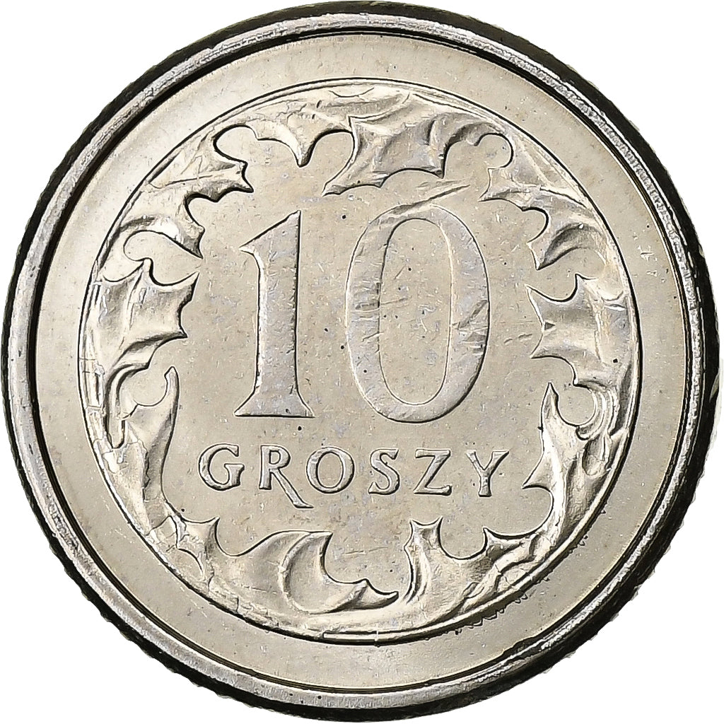 Poland, 10 Groszy, 2008, Warsaw, Copper-nickel, AU(55-58), KM:279