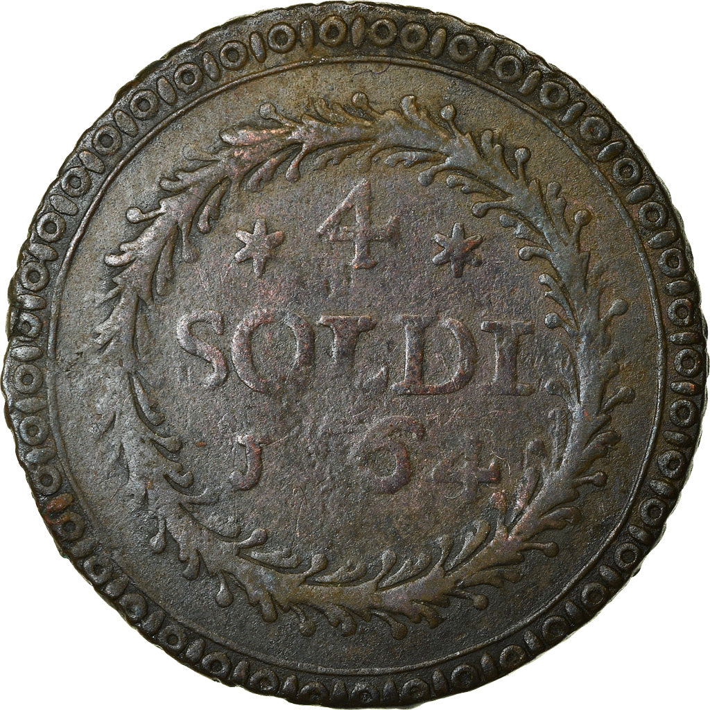 Münze, Italien Staaten, CORSICA, General Pasquale Paoli, 4 Soldi, 1764, Murato
