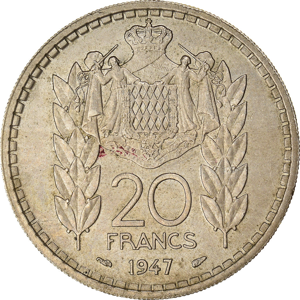 Coin, Monaco, Louis II, 20 Francs, Vingt, 1947, EF(40-45), Copper-nickel