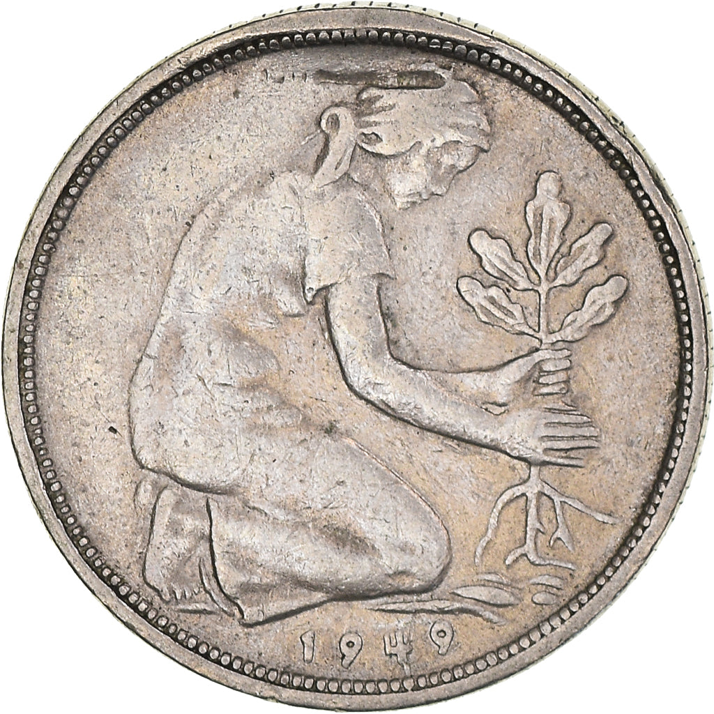 Munten, Federale Duitse Republiek, 50 Pfennig, 1949, Stuttgart, FR+