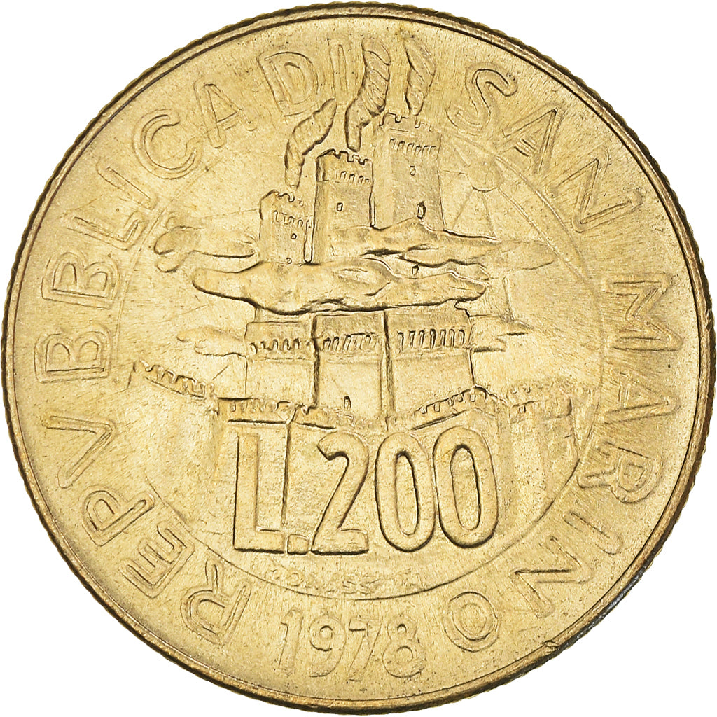 Moneda, San Marino, 200 Lire, 1978, Rome, MBC+, Aluminio - bronce, KM:83