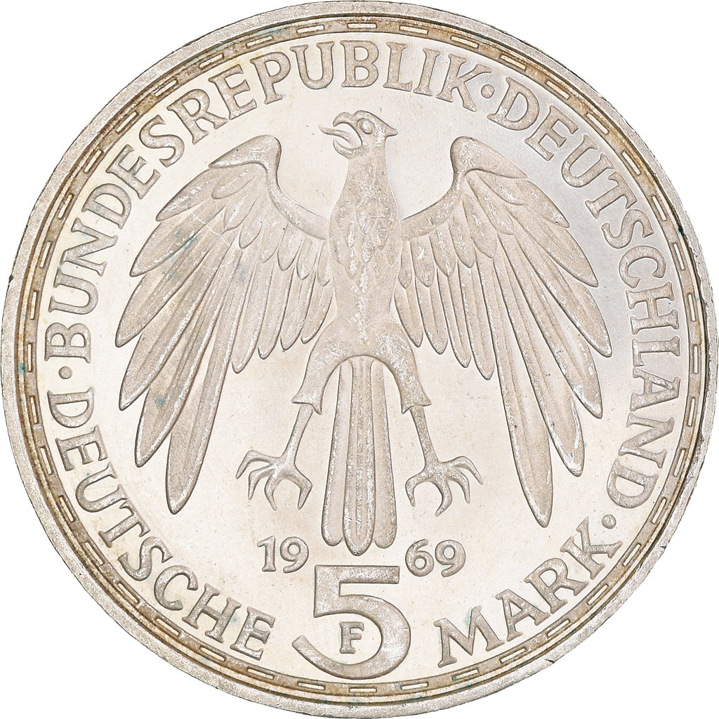 Moneda, ALEMANIA - REPÚBLICA FEDERAL, 5 Mark, 1969, Stuttgart, Germany, BE