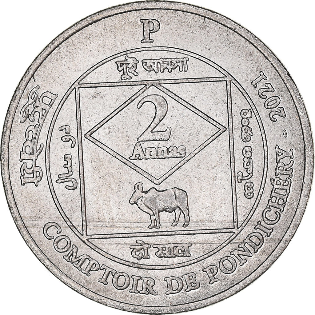 Coin, INDIA-FRENCH, 2 Annas, 2021, Pondichery, MS(63), Copper-nickel, KM:New