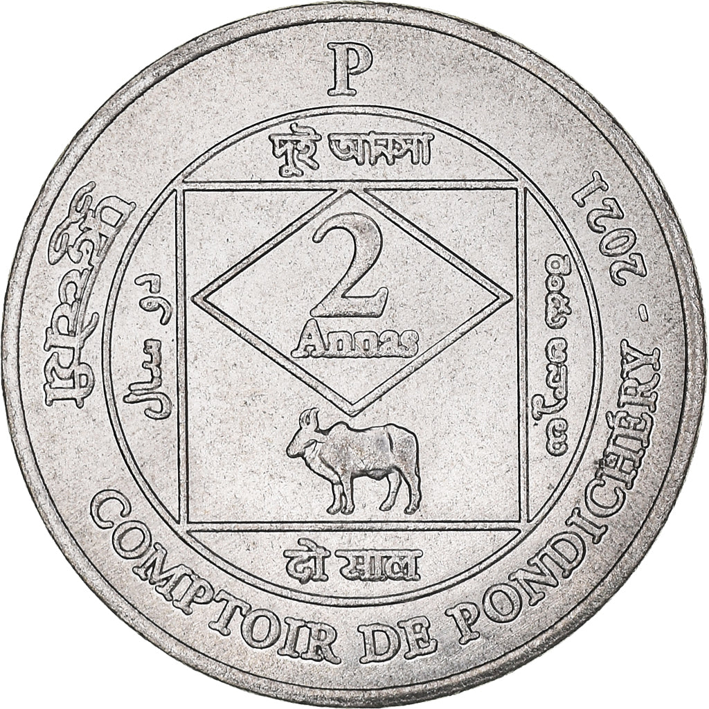 Moneda, INDIA FRANCESA, 2 Annas, 2021, Pondichery, SC, Cobre - níquel, KM:New