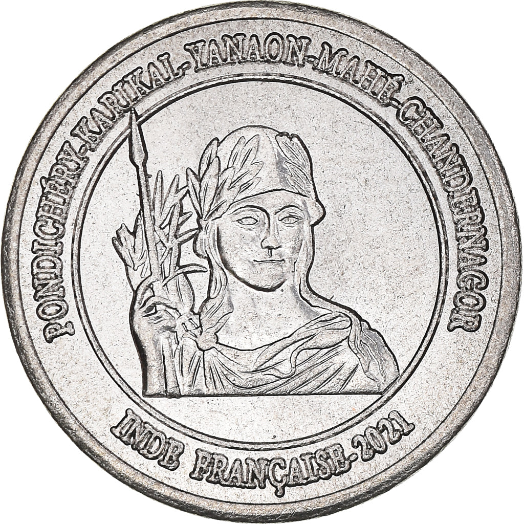 Moeda, ÍNDIA - FRANCESA, 1/2 Anna, 2021, Pondichery, MS(63), Cobre-níquel