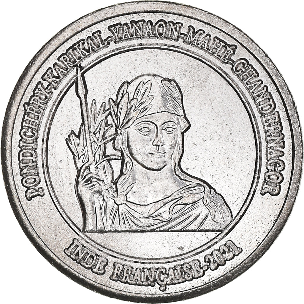 Moeda, ÍNDIA - FRANCESA, 1/4 Anna, 2021, Pondichery, MS(63), Cobre-níquel