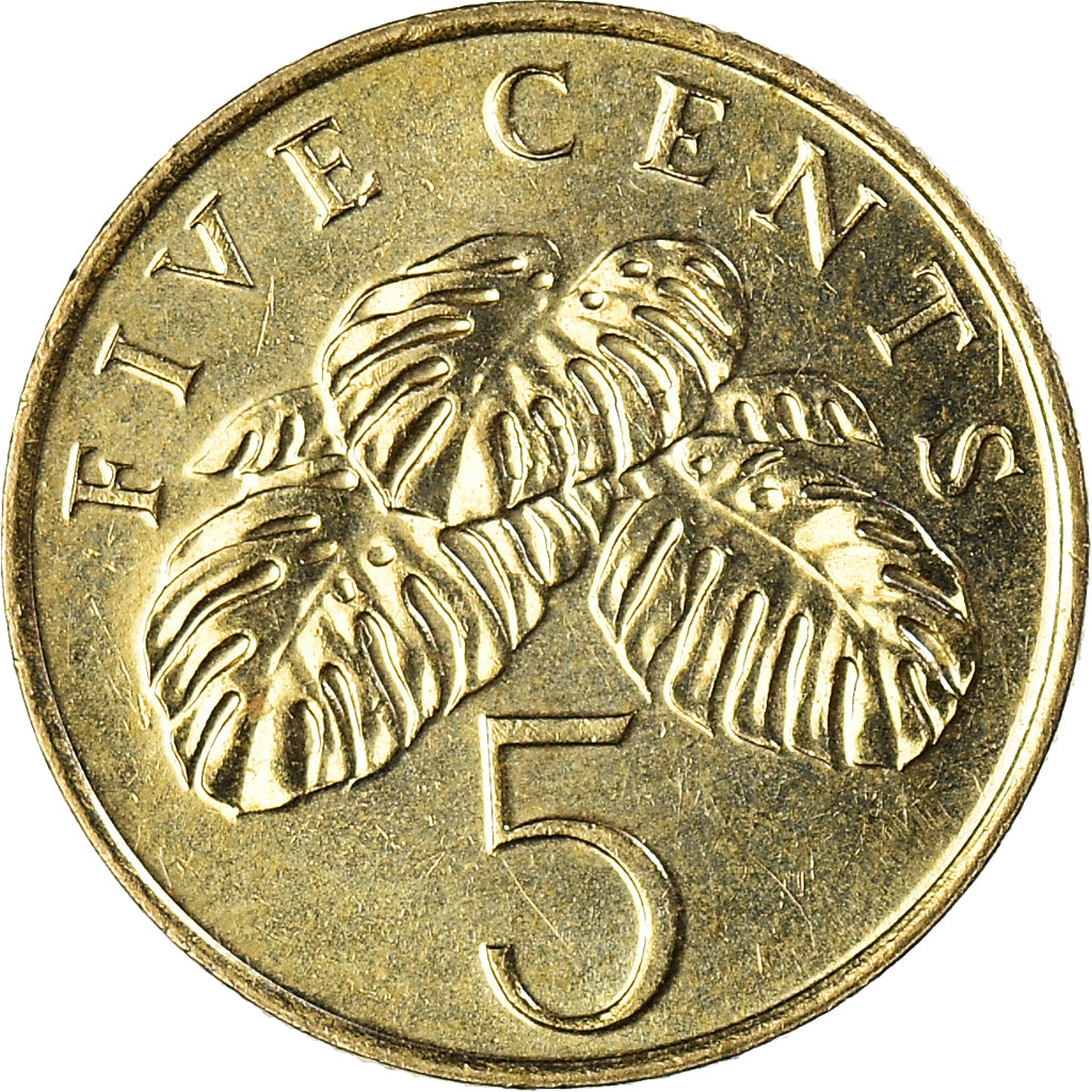 Coin, Singapore, 5 Cents, 1995, Singapore Mint, MS(63), Aluminum-Bronze, KM:99