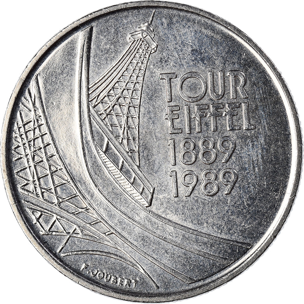 Coin, France, Tour Eiffel, 5 Francs, 1989, Paris, EF(40-45), Nickel, KM:968
