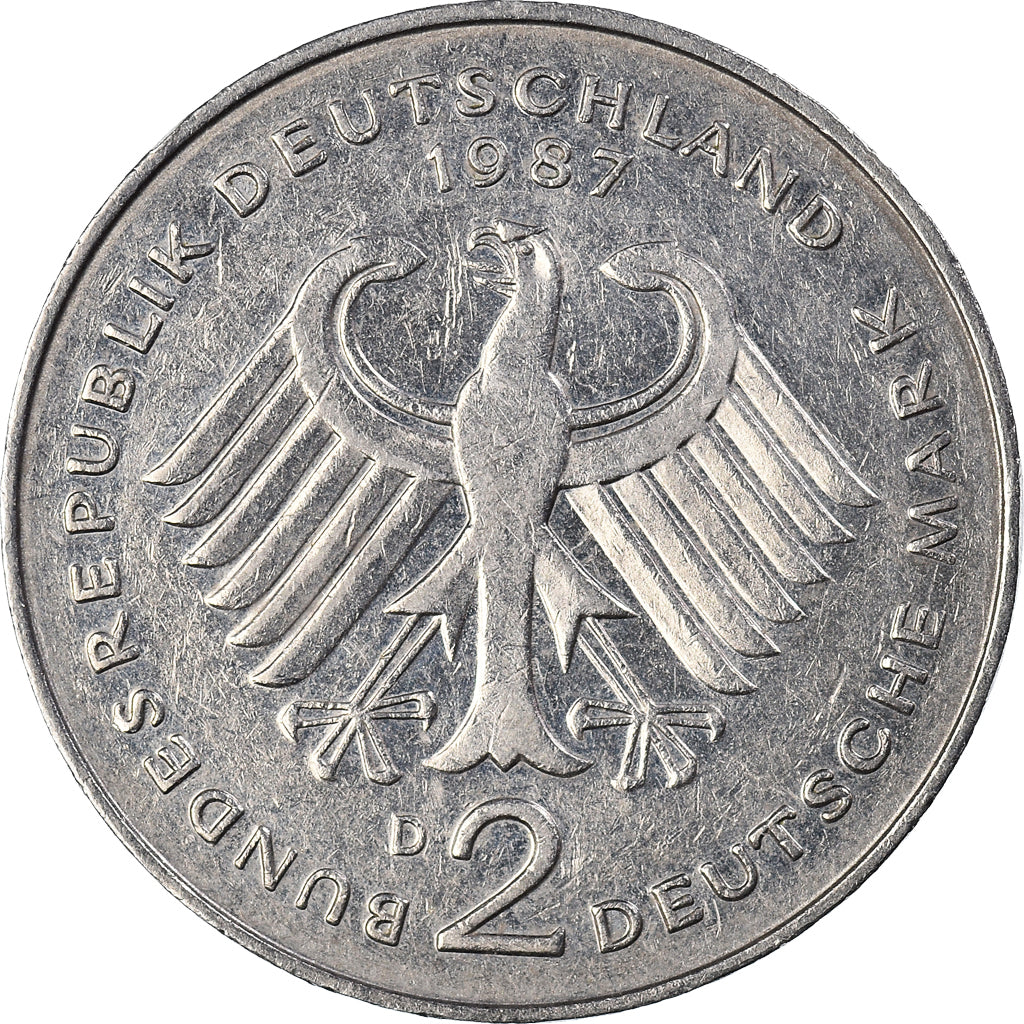 Coin, GERMANY - FEDERAL REPUBLIC, 2 Mark, 1987, Munich, EF(40-45), Copper-Nickel